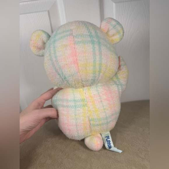 Vintage PlaySkool Baby Blankies Bear Pastels Plaid 1987 Plush Teddy Bear - Picture 5 of 10
